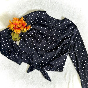 Guess Polka Dotted Cropped Tie Front Blouse - Small